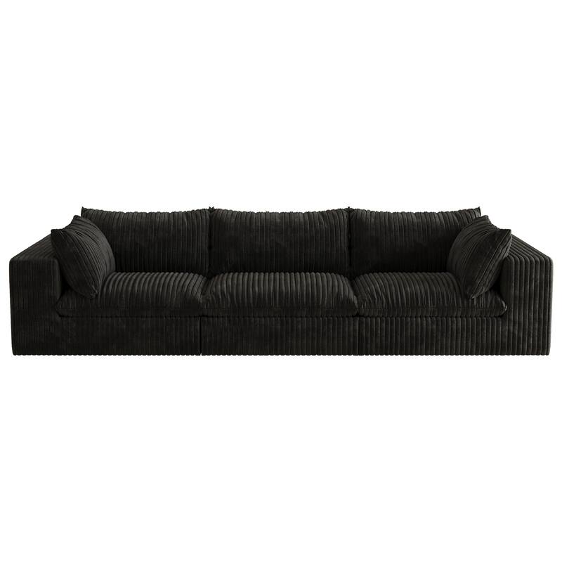 Pure Sponge Frame Lounge Sofa 3 Seater Corduroy Upholstered Modular Couch with Removable Down Fill Cushions and Pillows