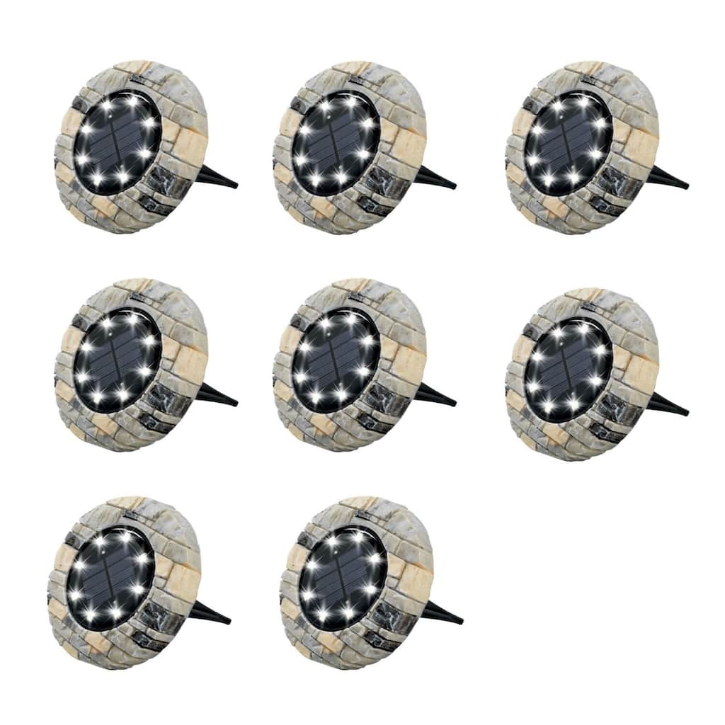 Bell + Howell 8 LED Round Stone Solar Powered Disk Lights - 8 Pack - Brown