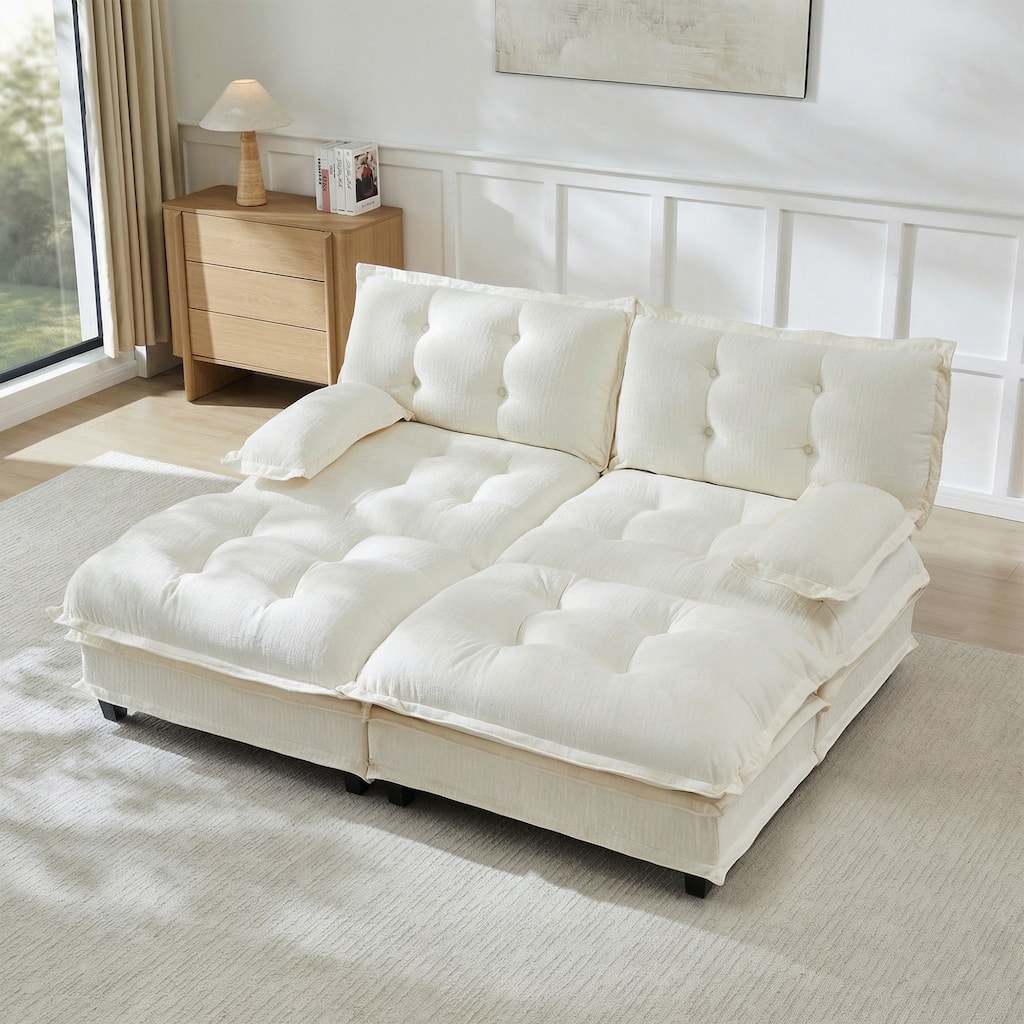GDFStudio Finn 77" 2-Seat Cloud Modular Sleeper Sofa with 2 Ottomans and Chenille Deep Seat