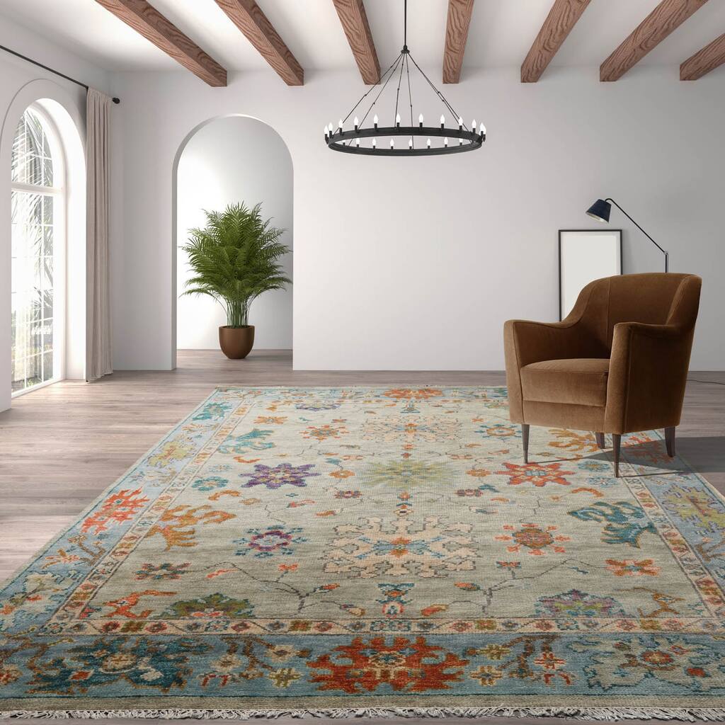 LoomBloom Muted Turkish Oushak Hand Knotted Area Rug Gray Color - 7' 11'' x 9' 11''