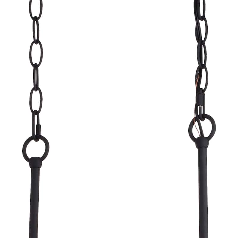 Montclare 5L Black and White Ash Wood Farmhouse Cage Linear Chandelier Island Pendant Light Fixture