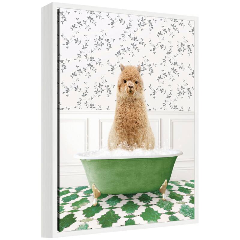 Kate and Laurel Sylvie Aniaml in Eclectic Green Bathtub Framed Canvas by Amy Peterson - 18x24