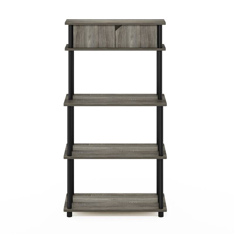 Furinno Turn-N-Tube Toolless Storage Shelf with Top Cabinet - French Oak Grey/Black