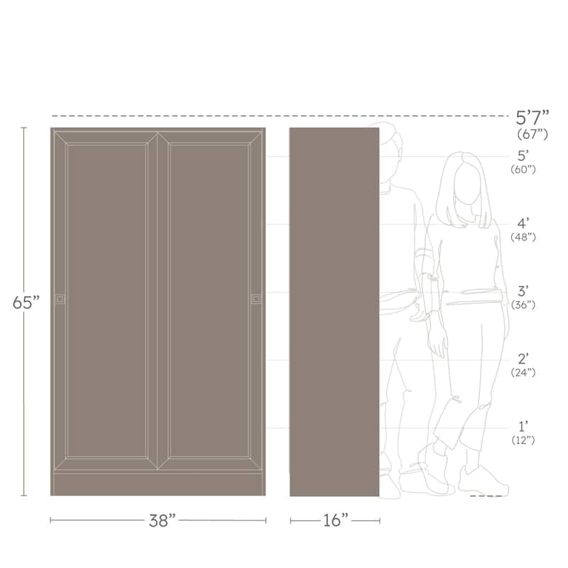 Prepac Elite Plus 38" W White Storage Cabinet, 65" Tall Pantry Cupboard with 2 Fixed and 4 Adjustable Shelves
