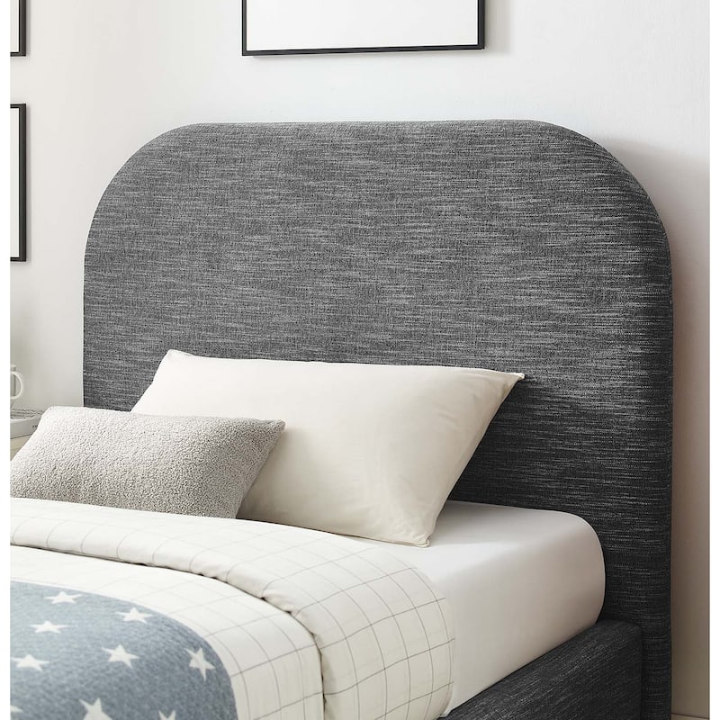 Hillsway Modern Curved Headboard Slate Fabric Upholstered Twin Size Platform Bed
