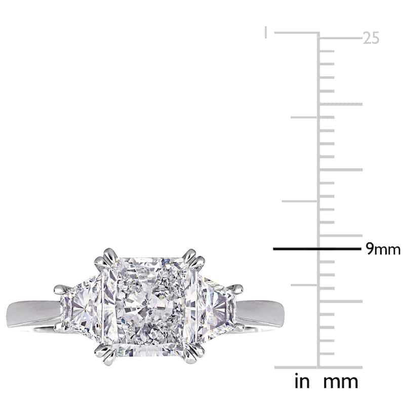 Miadora 2 1/2ct TDW Radiant Cut and Trapezoid Diamond 3-Stone Engagement Ring in 18k White Gold