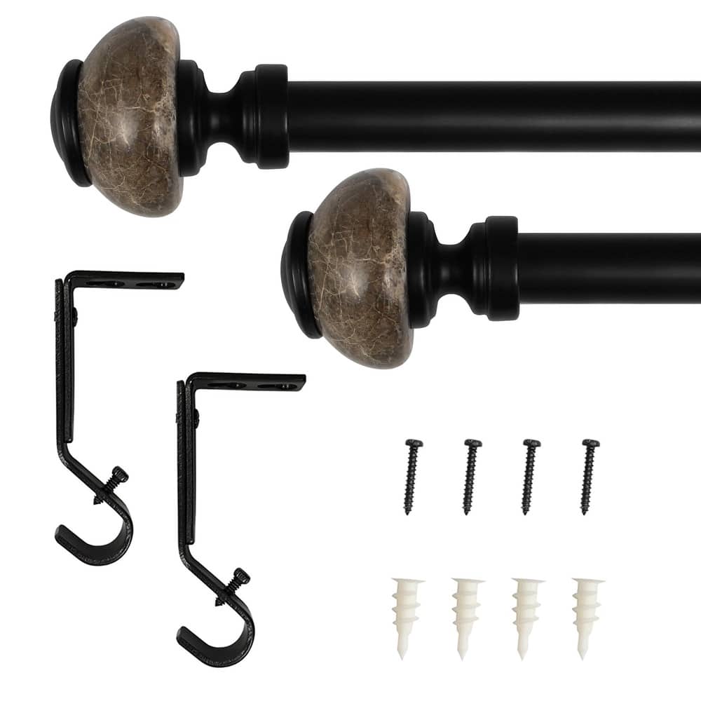 Lumi 3/4" Single Curtain Rod Set Matte Black- Natural Marble finials