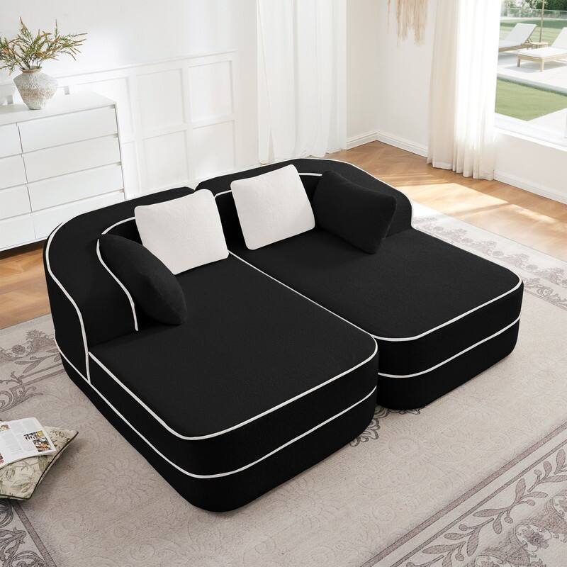 Rossetta 77.2" Modular Symmetrical Sectional Teddy Fabric Boneless Sofa, with Double Chaises