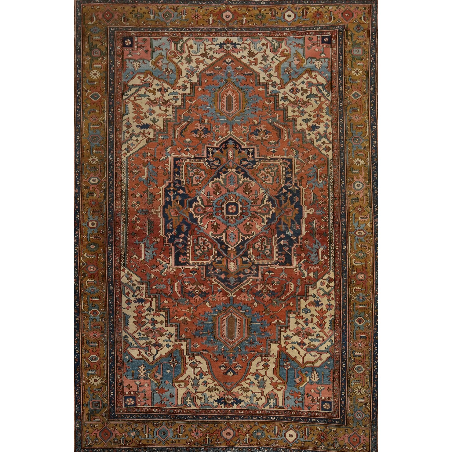 Hand Knotted Oriental 100% Wool Carpet Traditional Medallion Oranges & Rust Heriz (serapi) Area Rug - 13' 8'' X 10' 0''