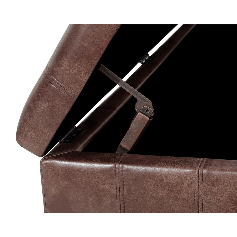 Adeco 48" Faux Leather Storage Ottoman Bench with Double-Stitch - 48.4"x14.96"x15.35"