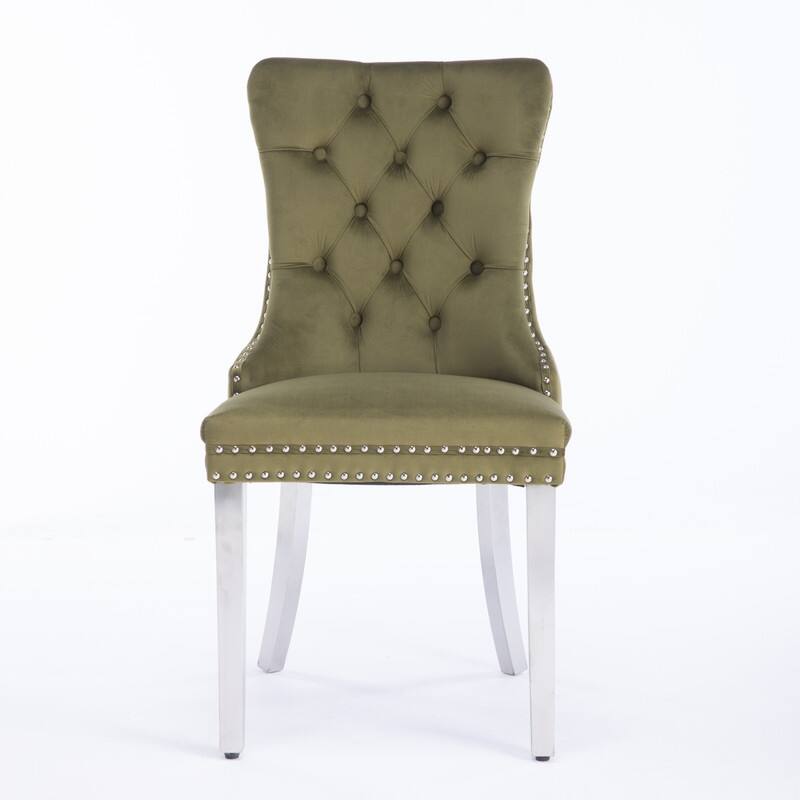 Tufted Naliheads Solid Wood Upholstered Dining Chairs (Set of 4) - Olive SliverLegs
