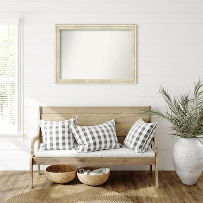 Country White Wash Framed Non-Beveled Custom Wall Mirror, Bathroom Vanity Mirror