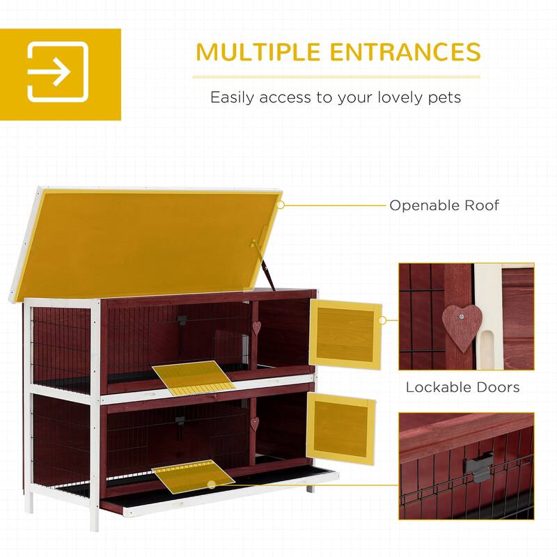 Two-Tier Hutch with Playpen, Slide-Out Trays and Roof Cover - 53.75" L x 19.75" W x 36.75" H