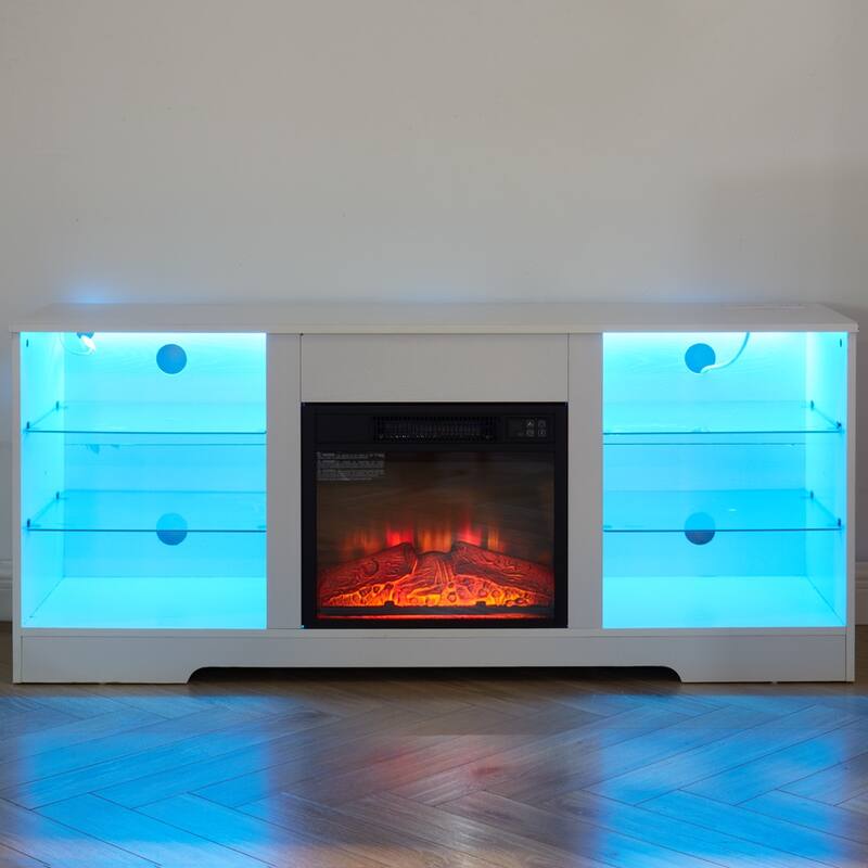 57.87" Fireplace TV Stand with 7 Color LED Flames and USB Charging