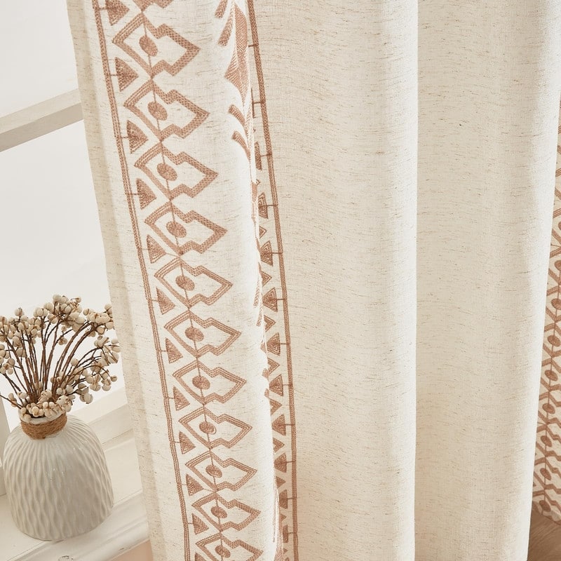Vintage Farmhouse Curtains Boho Embroidered, 2 Panels