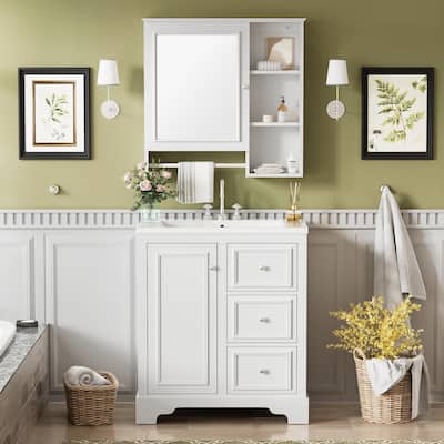 30-inch bathroom vanity with sink, bathroom storage cabinet with 3 drawers , freestanding vanity set with mirror cabinet