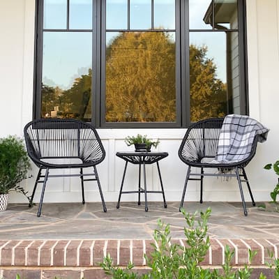 3-Piece Patio Bistro Sets, All Weather Round Wicker PE Weave Basket Chair Set of 4