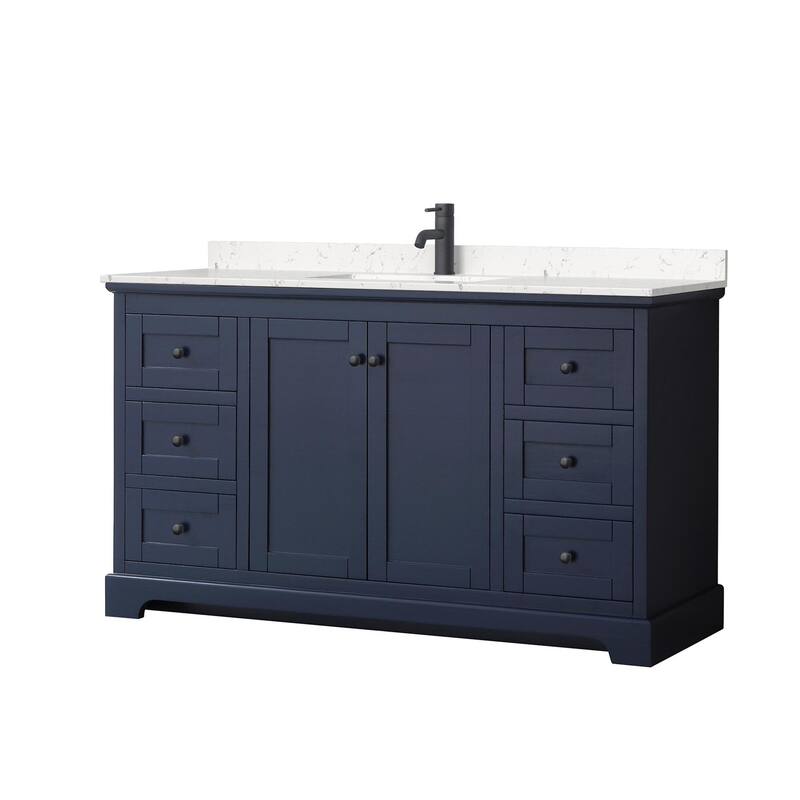Wyndham Collection Avery 60" Free Standing Single Basin Vanity Set - Dark Blue / Carrara Cultured Marble Top / Matte
