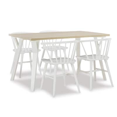 5 Piece Dining Set with Natural Color Dining Table and 4 Windsor Chairs, Modern Wooden Furniture Set for Kitchen, Dining Room