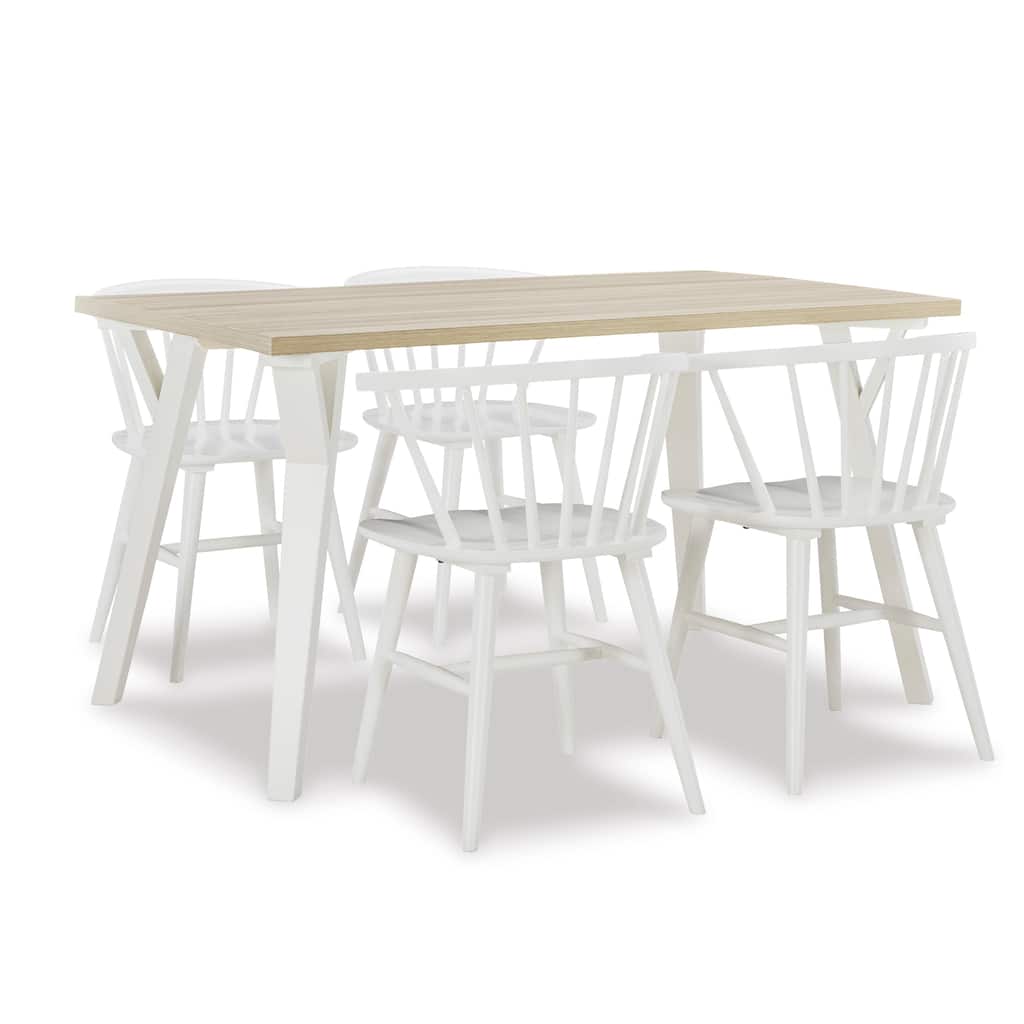 5 Piece Dining Set with Natural Color Dining Table and 4 Windsor Chairs, Modern Wooden Furniture Set for Kitchen, Dining Room