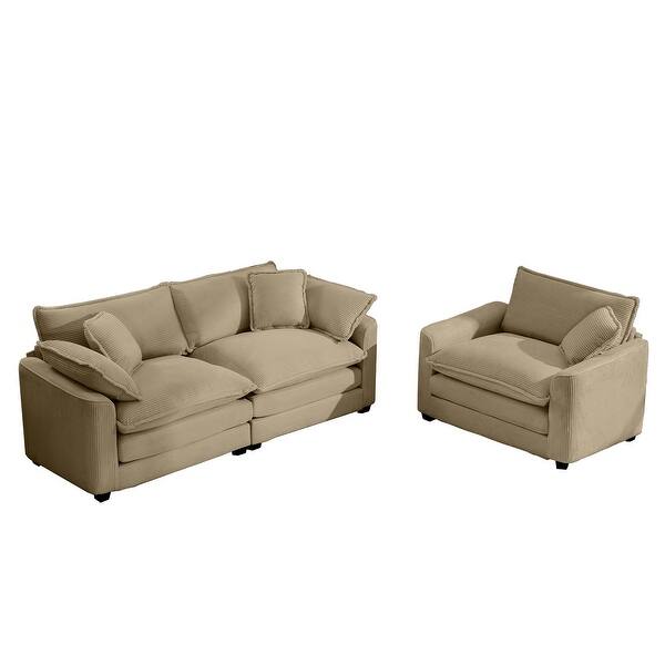 Two Piece Indoor Camel Italian Leather Five Person Seating Set