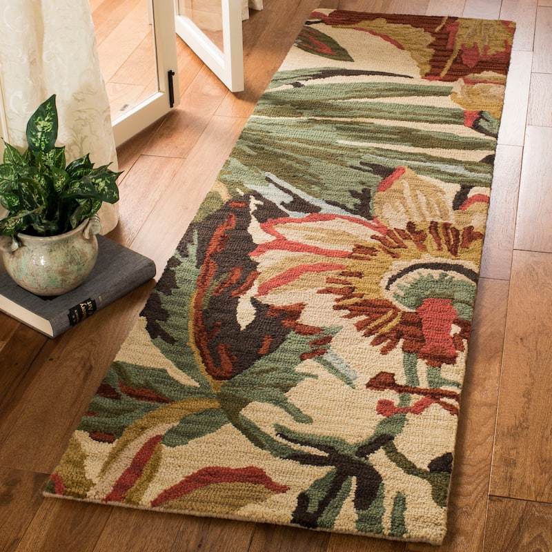 SAFAVIEH Handmade Jardin Kristell Country Floral Wool Rug - 2'3" x 8' Runner - Ivory/Multi