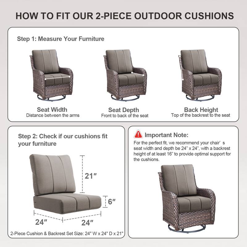 Gymojoy 24"x24"x6" Patio Thick Cushions & Pillows Set - Channel-Tufted Design Deep Seat Water & Fade Resistant Cushion Set