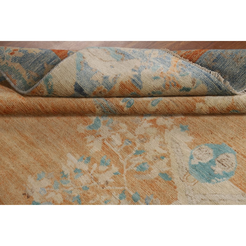 Vegetable Dye Orange Art Deco Turkish Rug Hand-Knotted Wool Carpet - 4'10"x 6'8"