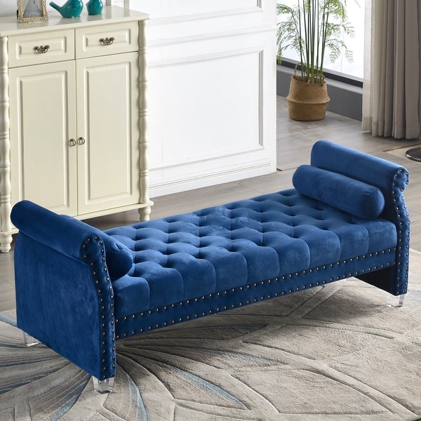 Stefania 72 Inch Flared Arm Velvet Tufted Upholstered Bench Overstock 32573613