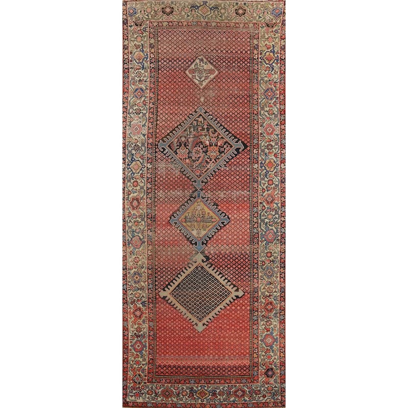 Hand Knotted Oriental 100% Wool Carpet Traditional Geometric Oranges & Rust Malayer Area Rug - 12' 8'' X 4' 9''