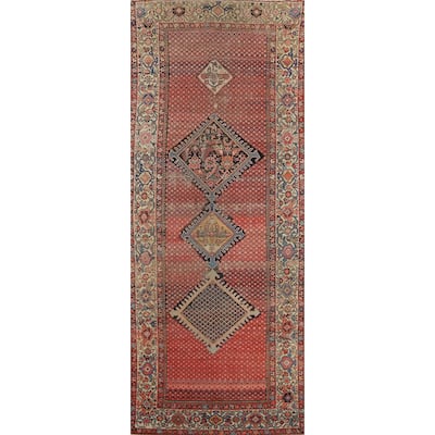 Hand Knotted Oriental 100% Wool Carpet Traditional Geometric Oranges & Rust Malayer Area Rug - 12' 8'' X 4' 9''
