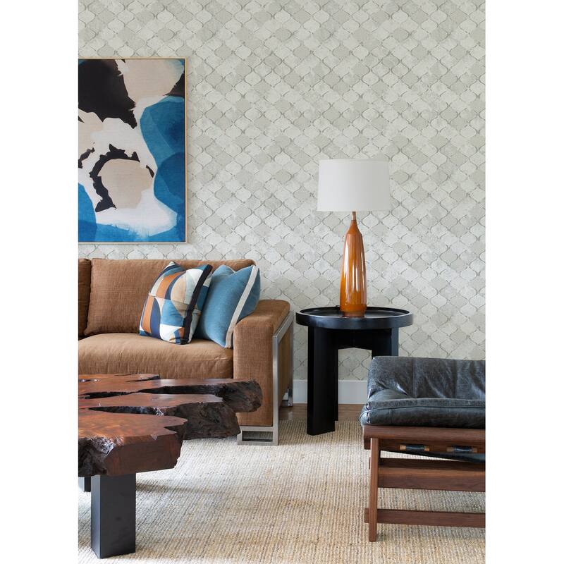 A-Street Prints Pilak Silver Ogee Tile Wallpaper
