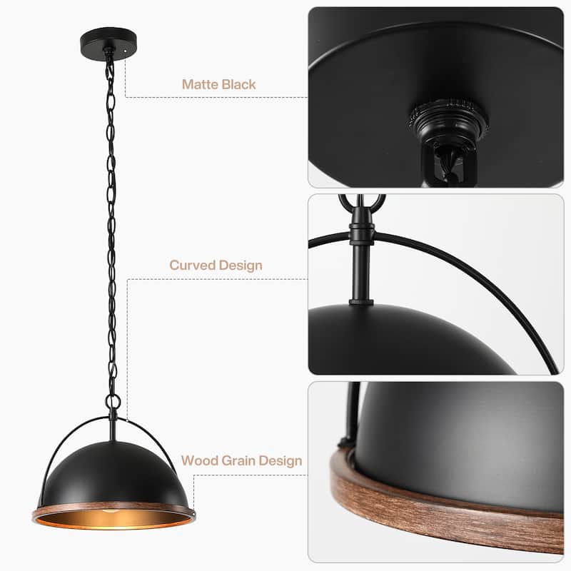 13" Metal Pendant, 1-Light Industrial Pendant Lights With Adjustable Height