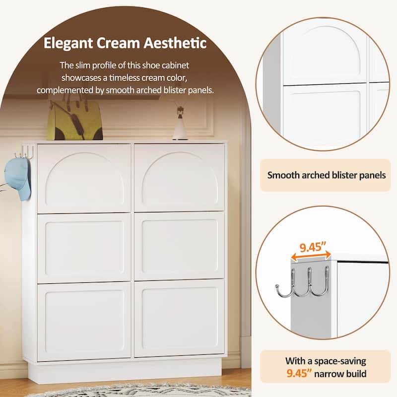 Modern Elegant Narrow Tipping Bucket Shoe Cabinet with 6 Flip Drawers