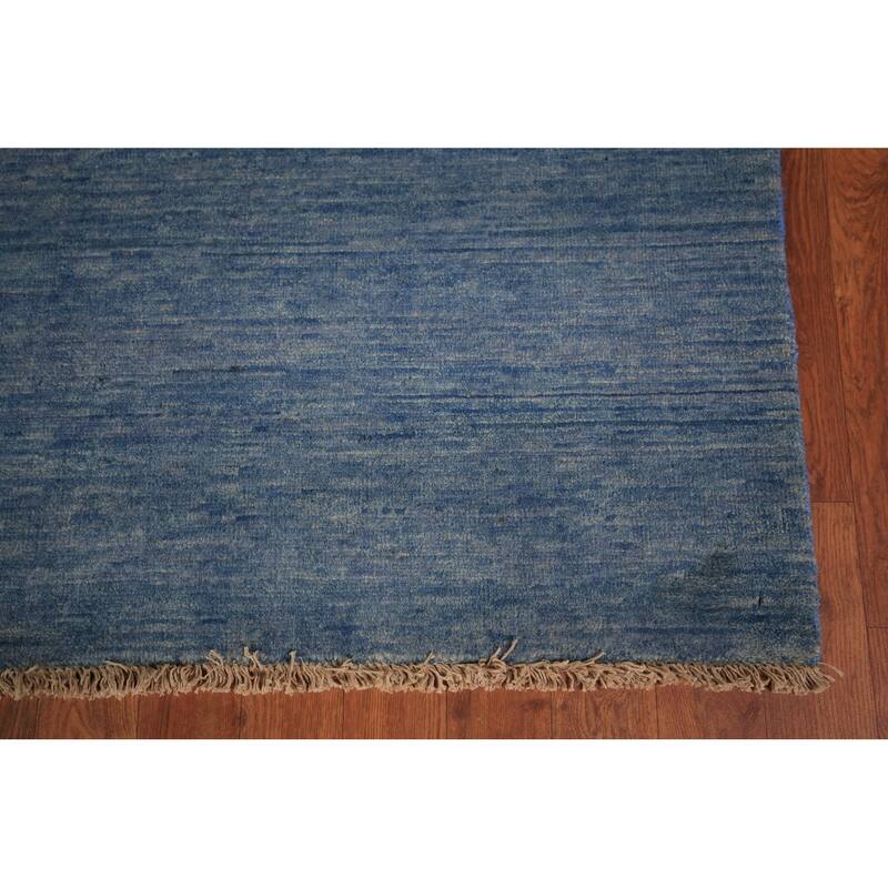 Modern Gabbeh Area Rug Hand-Knotted Oriental Blue Wool Carpet - 6'7" x 9'10"