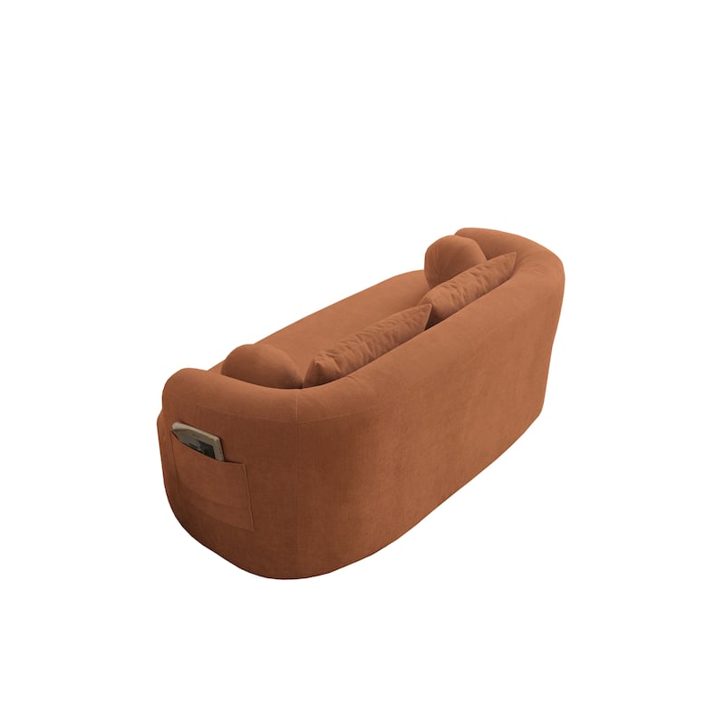 Modern Memory Foam Couch 2-Seater Sofa with 4 Throw Pillows, Round Armrests, for Living Rooms, Bedrooms and Apartments, Orange