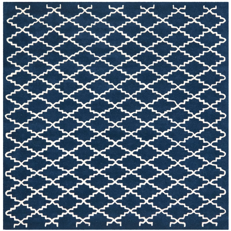 SAFAVIEH Handmade Chatham Slavna Modern Moroccan Wool Rug - 7' Square - Dark Blue/Ivory