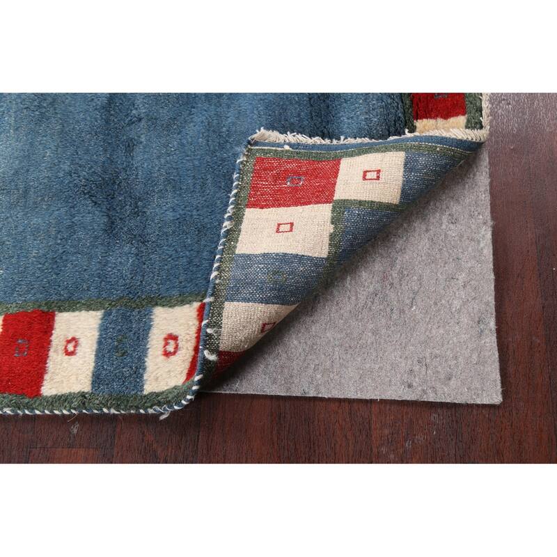 Hand Knotted Oriental 100% Wool Carpet Modern Bordered Navy Blue & Blues Gabbeh Area Rug - 5' 0'' X 3' 11''