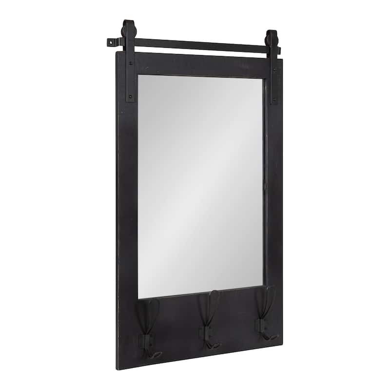 Kate and Laurel Cates Wood Framed Wall Mirror with Hooks - 18x28 - Black