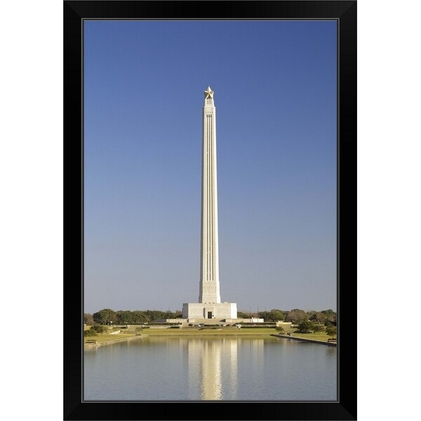 "Reflection of a monument in the pool, San Jacinto Monument, Texas" Black Framed Print