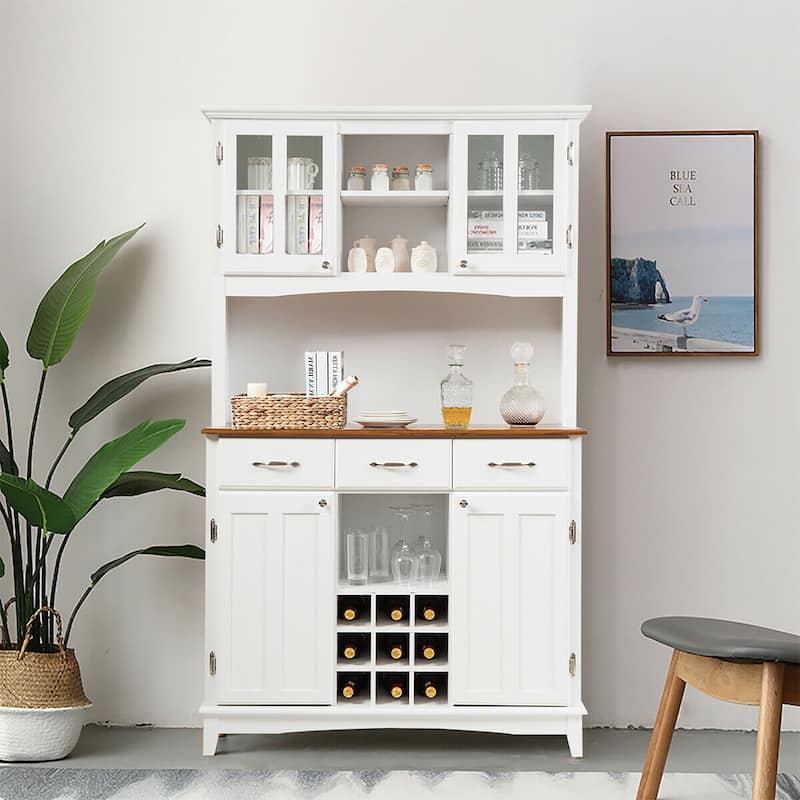 Costway Buffet And Hutch Kitchen Storage Cabinet Cupboard w/ Wine Rack - See Details