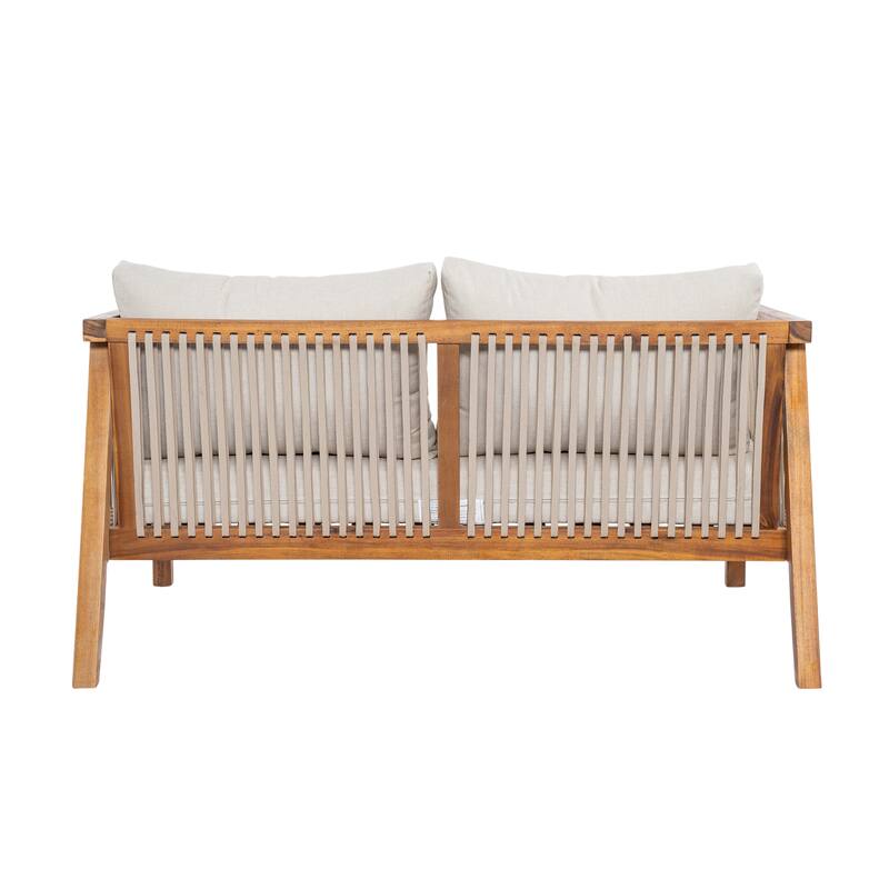 Christopher Knight Home - Outdoor Modern Solid Acacia Wood 2-Piece Conversation Set with Rope Arm Loveseat and Coffee Table