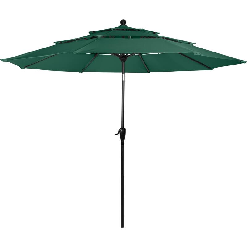 10 ft Patio Umbrella, 3-Tiered Sunshade with Push Button Tilt and Easy-Open Crank, Outdoor Umbrella for Deck, Yard