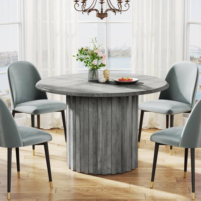 Round Dining Table Kitchen Table, Farmhouse Dinner Table with Metal Base