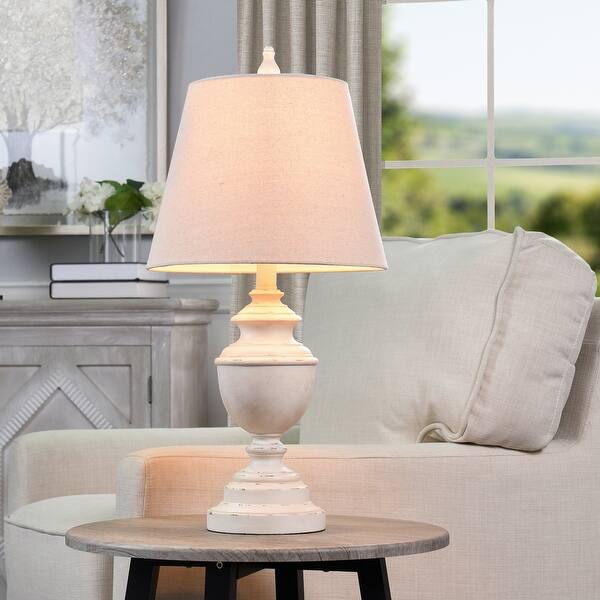StyleCraft Marion Distressed Cream Table Lamp Light Beige Shade Bed