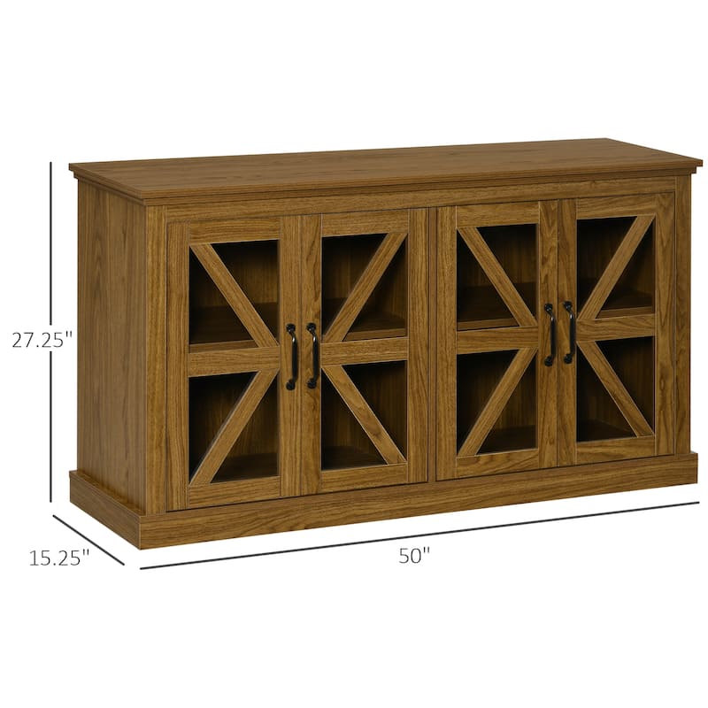 HOMCOM Rustic Kitchen Sideboard, Glass Door Buffet Cabinet, TV Stand with Adjustable Shelf for Dining Room - N/A
