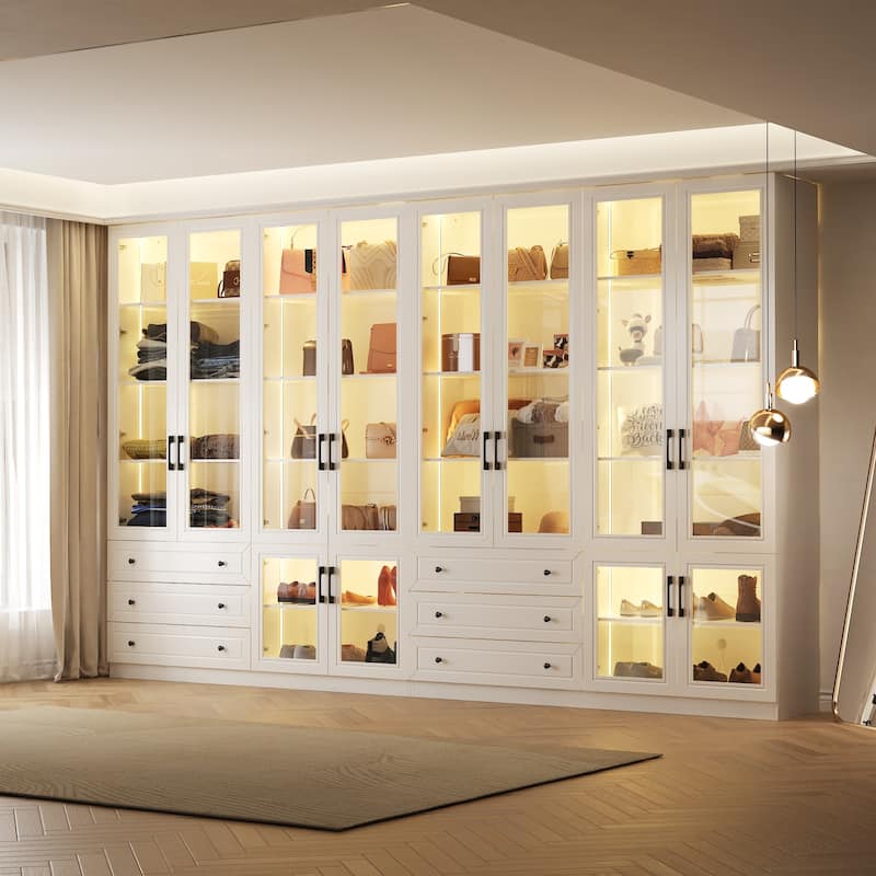 Buffet Display Closet Cabinet Tempered Glass Customizable Lighting Sideboard Bookshelf Pantry - 63"X78.7“