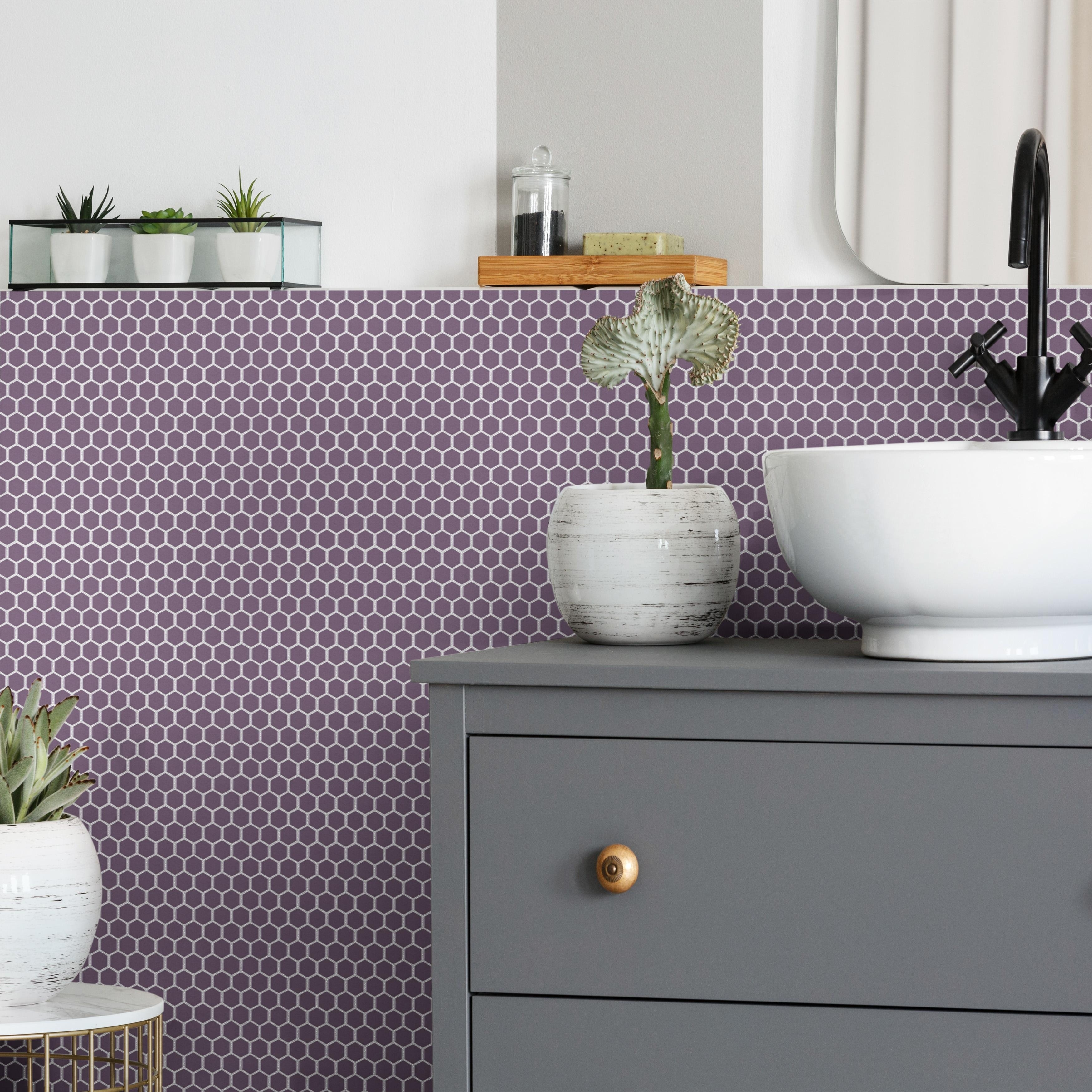 Merola Tile Metro 1" Hex Glossy Purple 10-1/4" x 11-7/8" Porcelain Mosaic Floor and Wall Tile