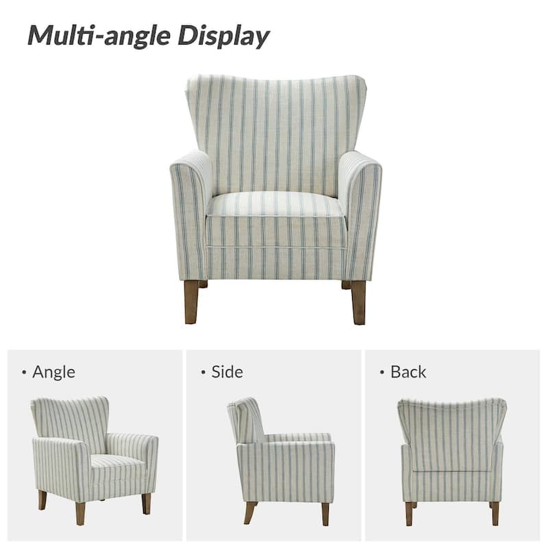 Warren Farmhouse Striped Wingback Chair with Solid Wood Legs by HULALA HOME