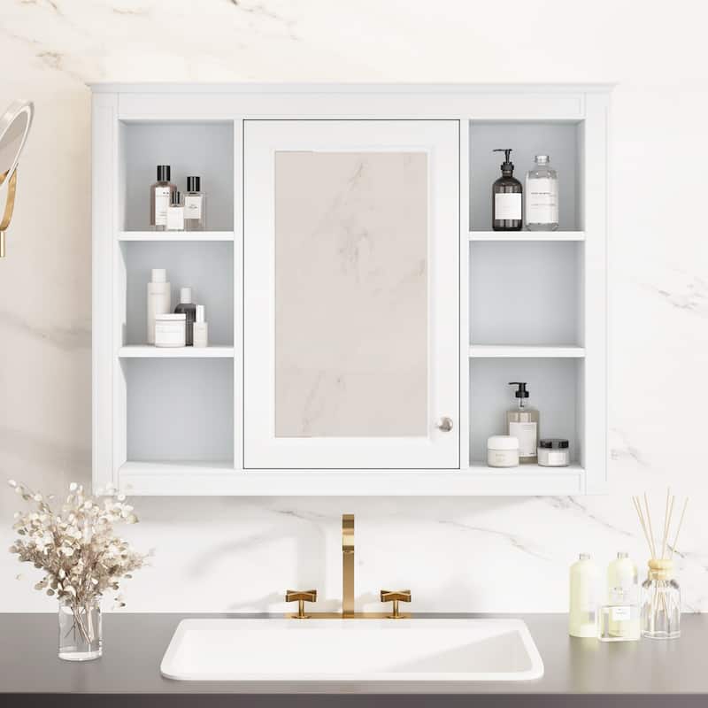 35" x 27.5" Modern Bathroom Medicine Cabinet, Wall Mounted Bathroom Storage Cabinet with Mirror & Shelves (Not Include Vanity )